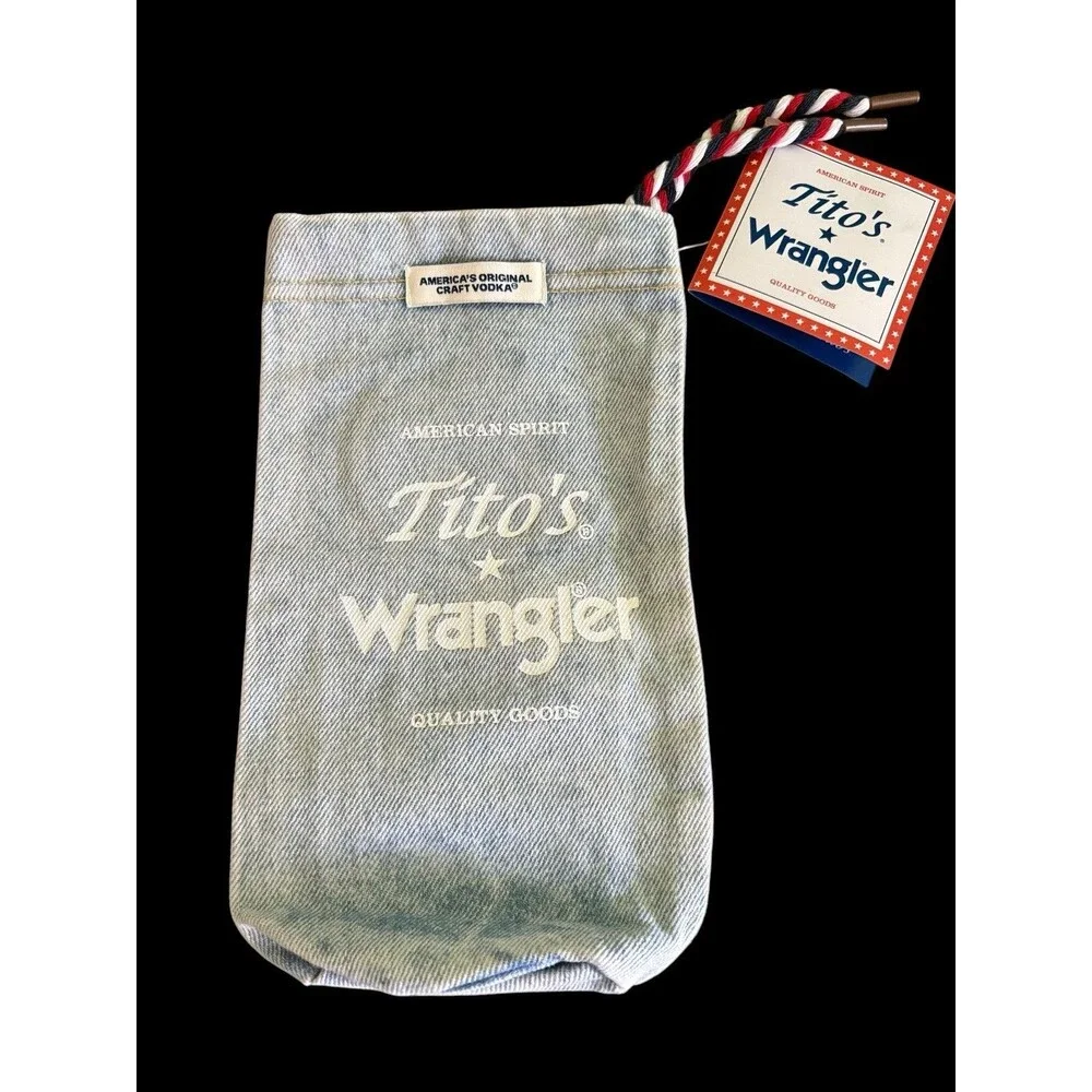 Tito's Handmade Vodka Wrangler Denim Bottle Sleeve Bag Drawstring New No Bottle